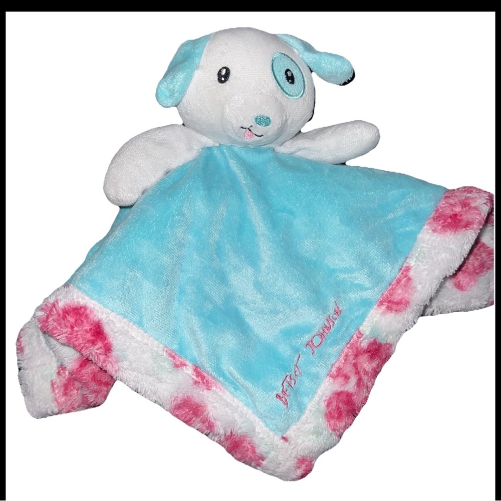 Betsy Johnson Puppy Dog baby LOVEY SECURITY BLANKET plush aqua blue …